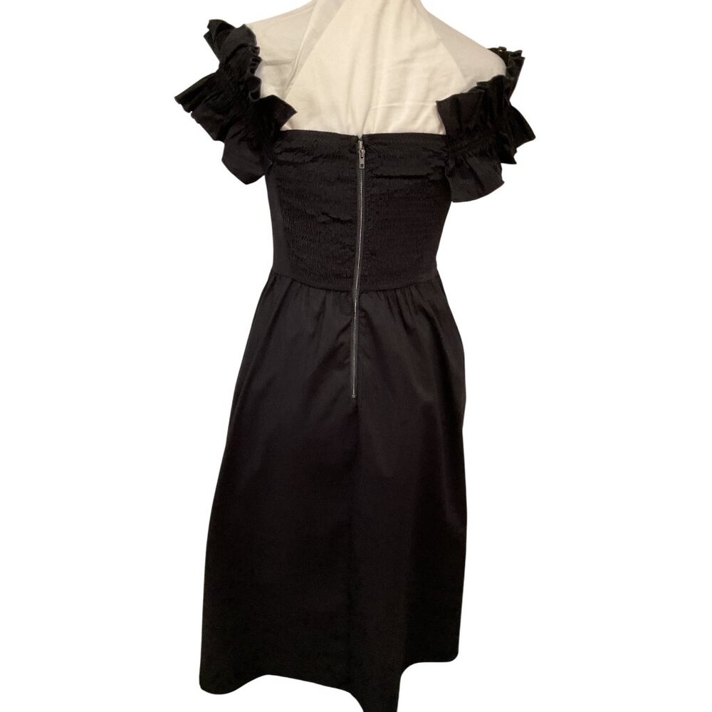 Wayf Black Off-Shoulder Ruffled Sleeve Cotton Dress Size S - Picture 3 of 5
